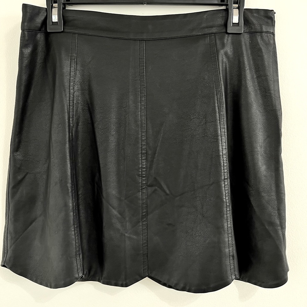 HYFVE black leather mini w/scalloped hem. L.